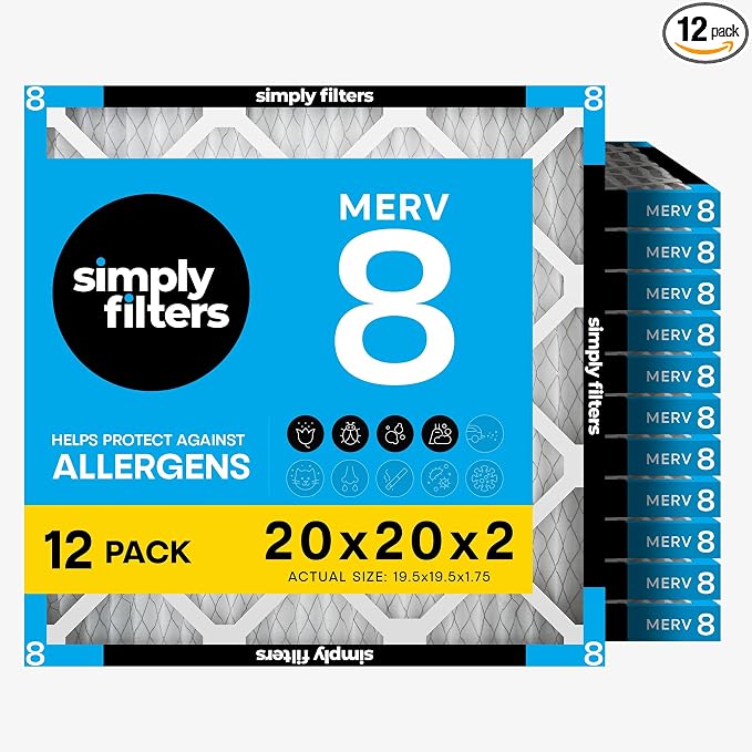 Simply 20x20x2 Air Filter, MERV 8, 12 Pack, Furnace Air Filter by SimplyFilters