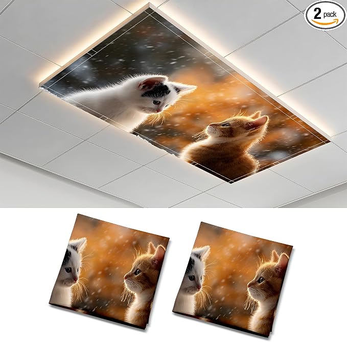 2 Pack Two Cute Kittens Decorative Ceiling Light Covers, Magnetic 4x2 Ft by AOHMPT