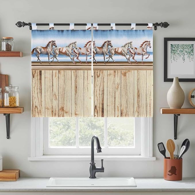 Western Horse Bedroom Curtains 63 Inch Length, Window Curtains Tab Top - Image 3