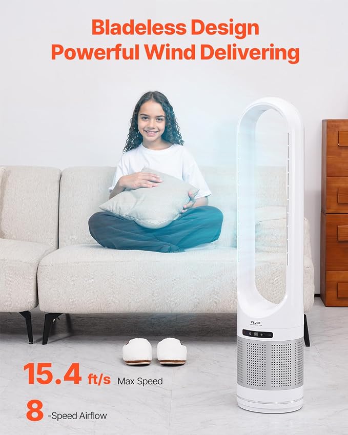 VEVOR Tower Fan Bladeless, 15.4ft/s Velocity Floor Fan - Image 2
