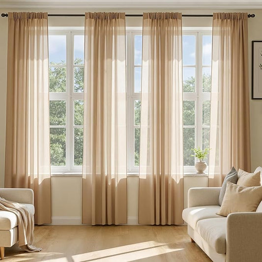 MIULEE Brown Sheer Curtains 72 Inches Long, 4 Panels Set, Rod Pocket Voile Drapes Light Filtering and Semi Transparent, Elegant Window Treatments for Bedroom Living Room,42 x 72 Inches
