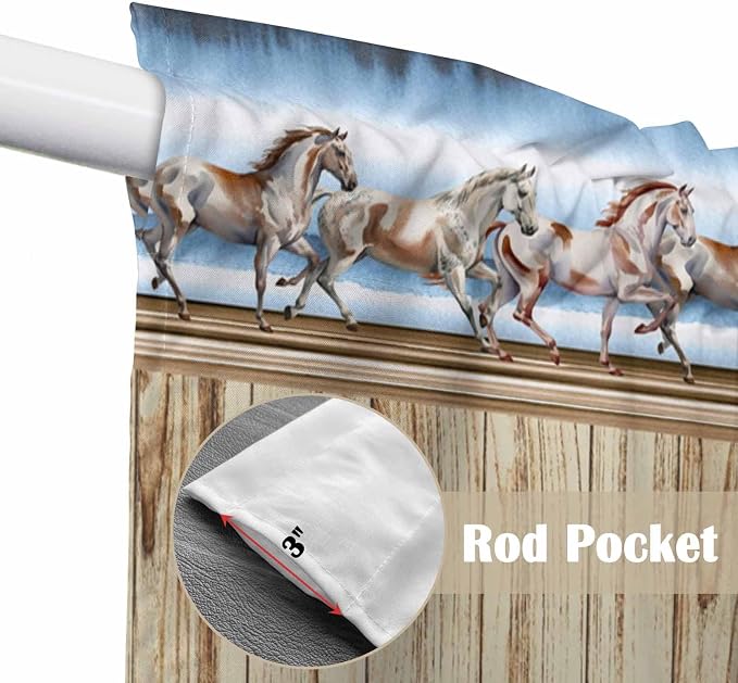Western Horse Swag Valances for Windows, Farmhouse Wooden Grain Vintage Cowboy - Image 4