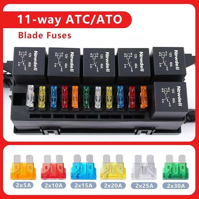 Newdeli 12V Relay Box 11 Way Waterproof Relay Fuse Box Automotive Relay and - Image 3