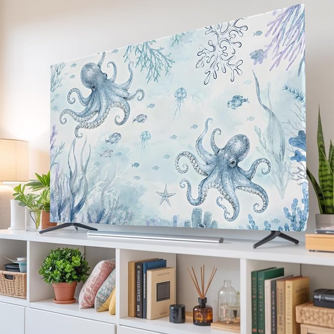 Ocean Sea Octopus Coral Fish Indoor TV Cover, Elastic TV Screen Protector - Image 6