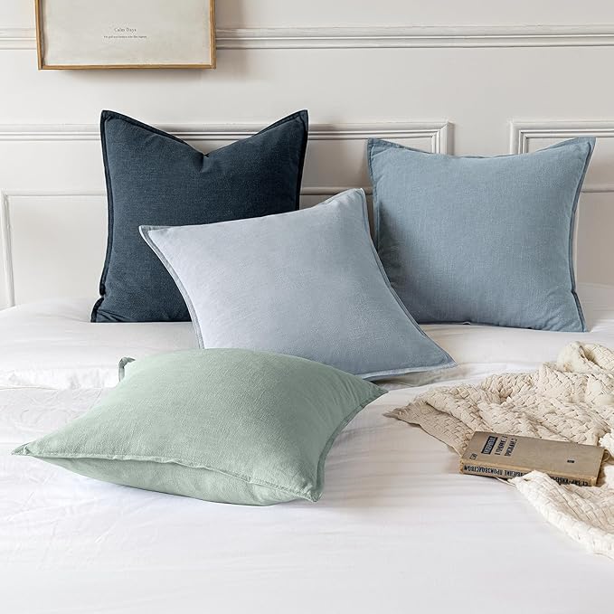 MIULEE Decorative Linen Euro Sham Pillow Covers 28x28 Inch Light Blue Boho Farmhouse Neutral Couch Throw Pillows for Bed Pack of 2 Accent Modern Pillowcase Sofa Livingroom Home Decor
