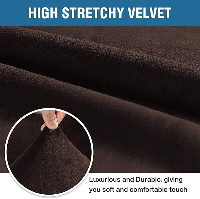 H.VERSAILTEX Stretch Velvet Loveseat Covers for 2 Cushion Couch Covers for Living Room Sofa Covers Slipcovers with Non Slip Straps Bottom, Ultra Thick Comfy Velour (Width 58"-72", Chocolate)