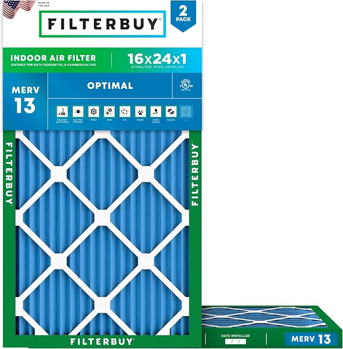 Filterbuy 16x24x1 Air Filter MERV 13 Optimal Smoke & Allergy Defense, by Filterbuy