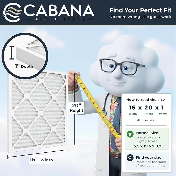 Cabana Filters 6-Pack 16x20x1 MERV 5 AC Furnace Air Filter, Pleated Filters - Image 5