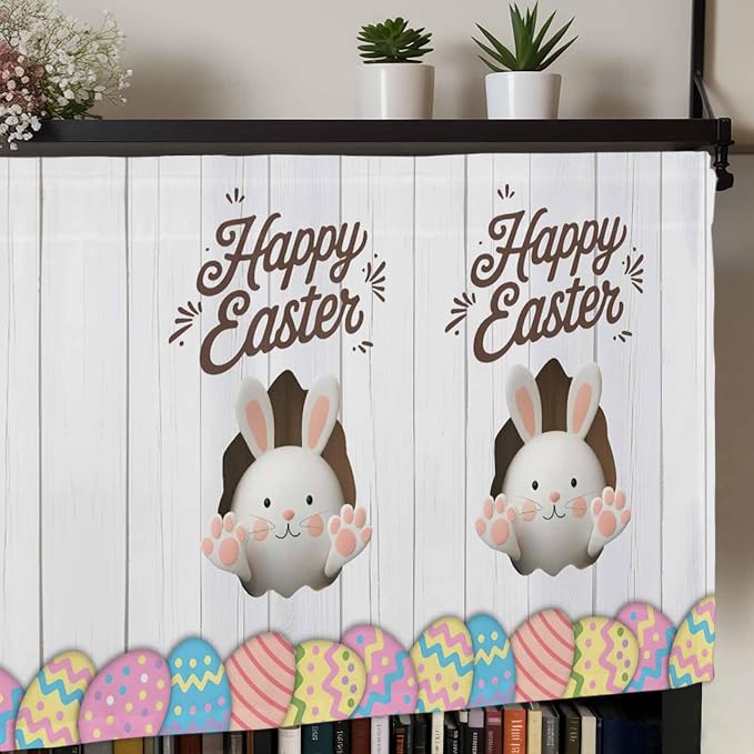 Grey Easter Curtain Valances for Windows, Kitchen Valance Window Treatment - Image 7