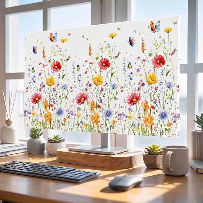 Spring Colorful Flower on White Indoor TV Cover, Elastic TV Screen Protector - Image 4