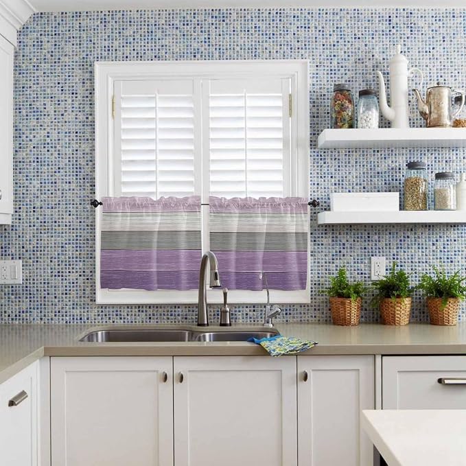 Country Wood Board Gray Purple Window Valance Curtains, Farmhouse Gradient - Image 8