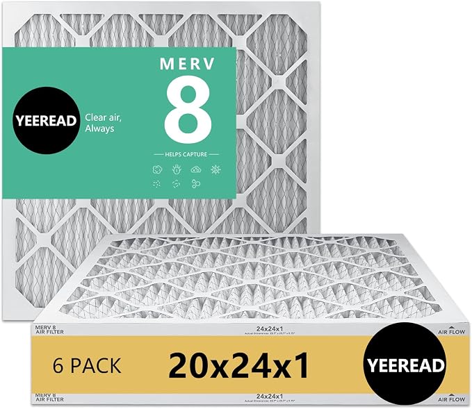 20x24x1 MERV 8 Air Filters 6-Pack, Actual Size 19.7" x 23.7" x 0.75" – by Unknown