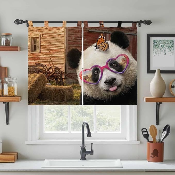 Farm Panda Bedroom Curtains 63 Inch Length, Window Curtains Tab Top, Farmhouse - Image 3