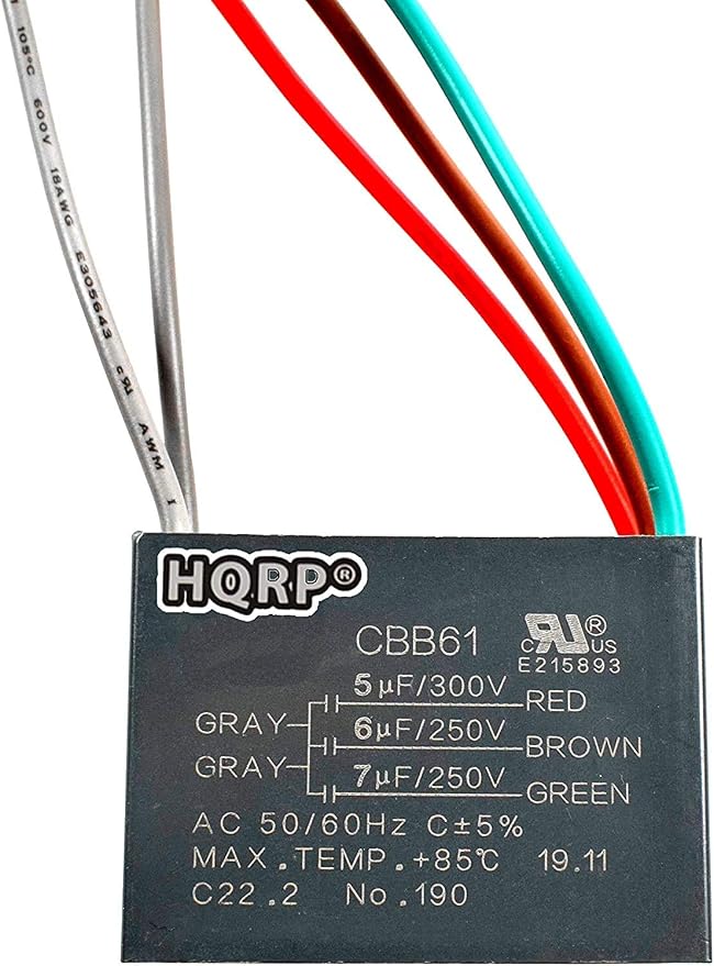 HQRP Capacitor fits Hampton Bay Ceiling Fan CBB61 5uf+6uf+7uf 5-Wire UL Listed - Image 2