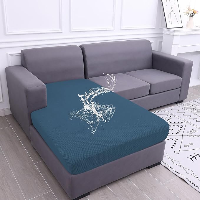 hyha Waterproof Sectional Couch Covers, Non Slip Sofa Couch Cushion Covers L Shape, Thick Stretch Jacquard Fabric, Washable Sofa Slipcovers with Elastic Bottom (1 Piece for Chaise XL, Blue)
