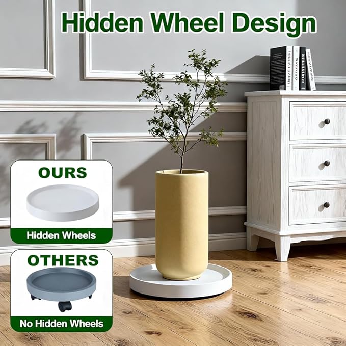 11.2 Inch Plant Caddy with Hidden Wheels, Round Rolling Plant Stand, Mobile Tray - Image 4
