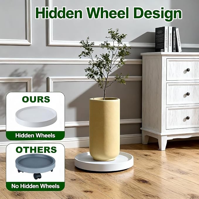 13.6inch Plant Caddy with Hidden Wheels, Heavy Duty Flower Pot Trolley - Image 4