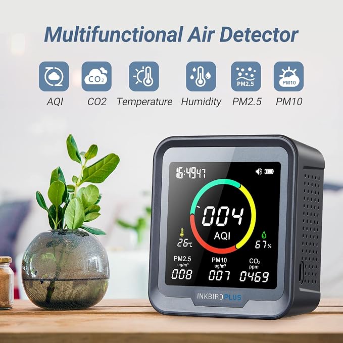 INKBIRDPLUS 6-in-1 Indoor Air Quality Monitor, Detects CO2, Temperature and - Image 2