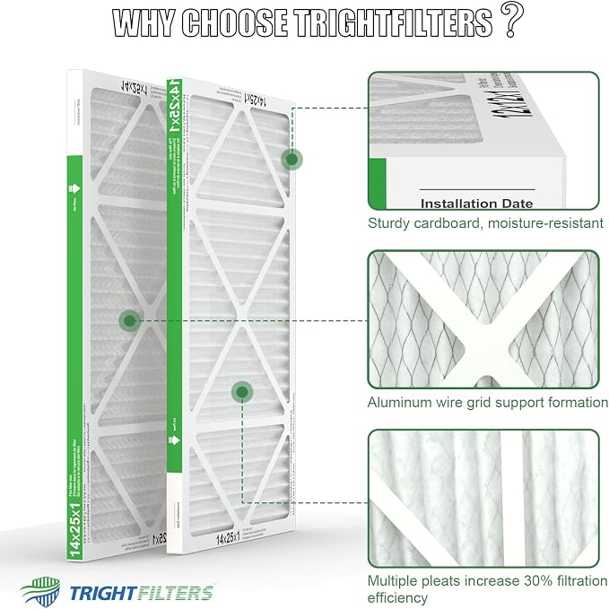 14x25x1 Air Filter 4 Pack, Durable MERV 8 Pleated Home HVAC AC Furnace Filters - Image 3
