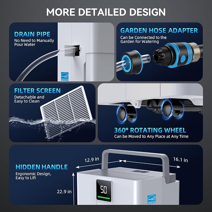 5000 Sq.Ft Most Efficient Energy Star 2025 Wi-Fi Dehumidifier, Max 80 Pints - Image 9