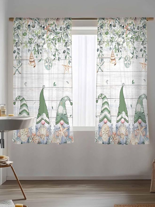 Sheer Curtains 72 Inches Long, Coastal Eucalyptus Leaf Semi Sheer Curtains - Image 5