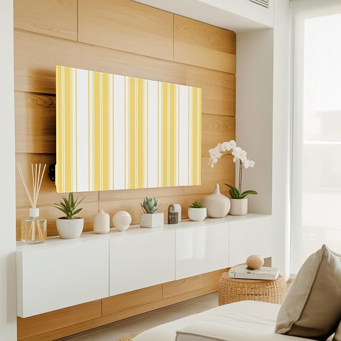Minimalist Yellow Stripes Indoor TV Cover, Elastic TV Screen Protector Gold - Image 2