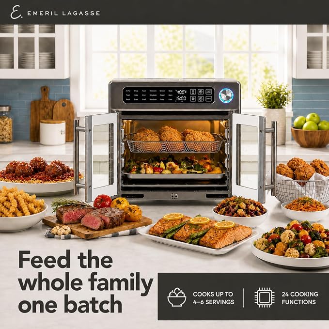 Emeril Lagasse Extra Large French Door Air Fryer Toaster Oven Combo, 24 Cooking - Image 2