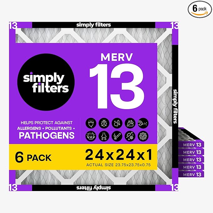 Simply 24x24x1 Air Filter, MERV 13, 6 Pack, by SimplyFilters