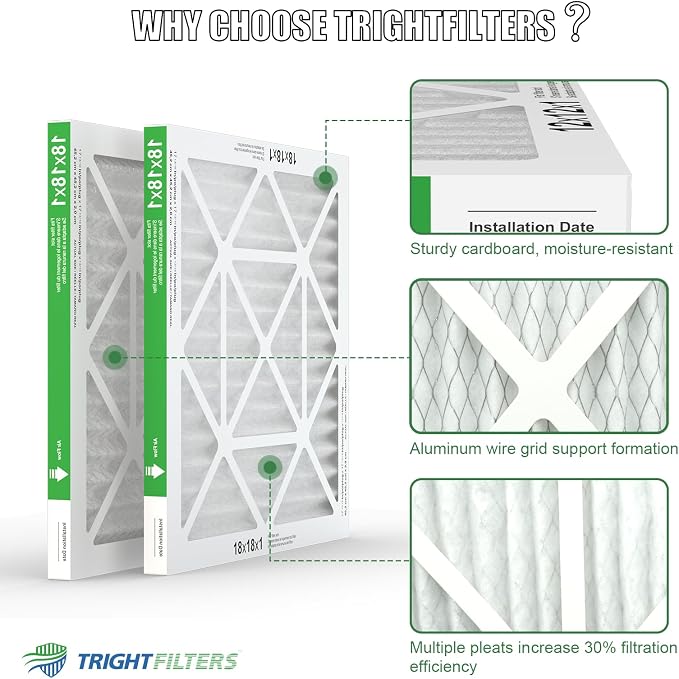 18x18x1 Air Filter 4 Pack, Durable MERV 8 Pleated Home HVAC AC Furnace Filters - Image 3