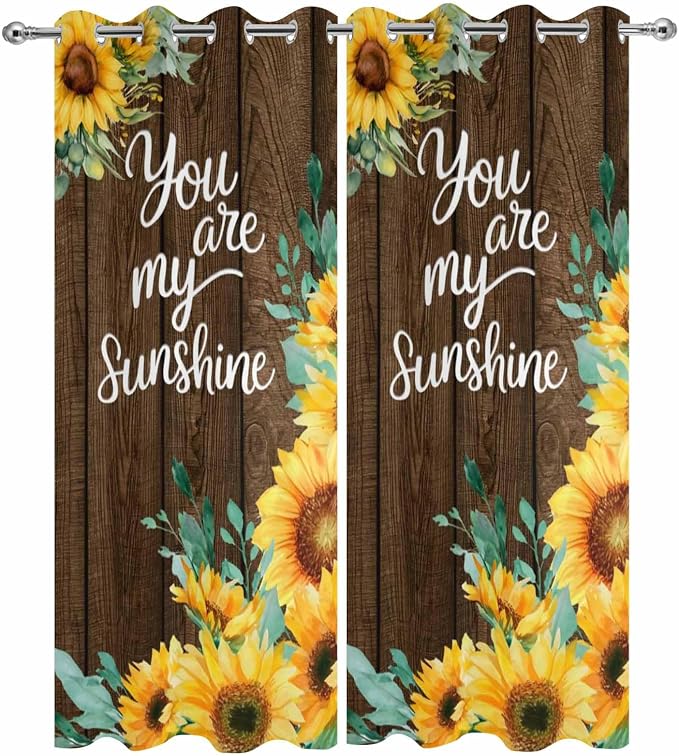 Summer Outdoor Curtains for Patio Sunflowers Eucalyptus Leaves Wood Waterproof - Image 9