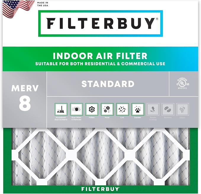 Filterbuy 14x14x2 Air Filter MERV 8 Essential Dust & Allergy Defense, by Filterbuy