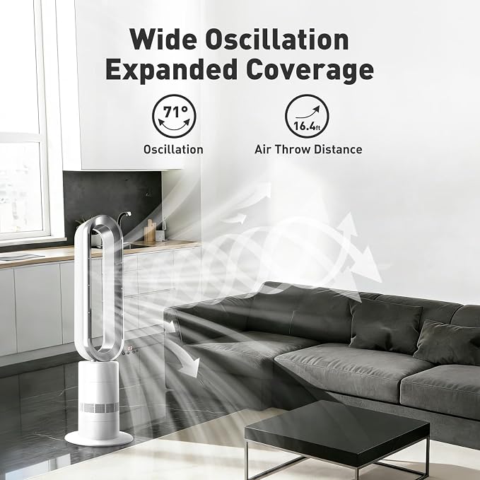 Xcity TP18Pro Bladeless Tower Fan, 2-in-1 Heater & Cooling Fan, 10 Cooling + 3 - Image 3