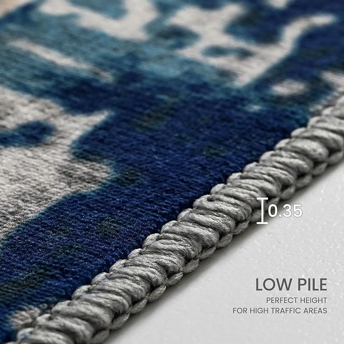 Living Room Rug 7x10 Ultramarine Area Rugs Machine Washable Abstract Boho Large Rug Non-Slip Non-Shedding Faux Wool Indoor Vintage Carpet for Bedroom, Classroom, Dining Room, Kids Playroom