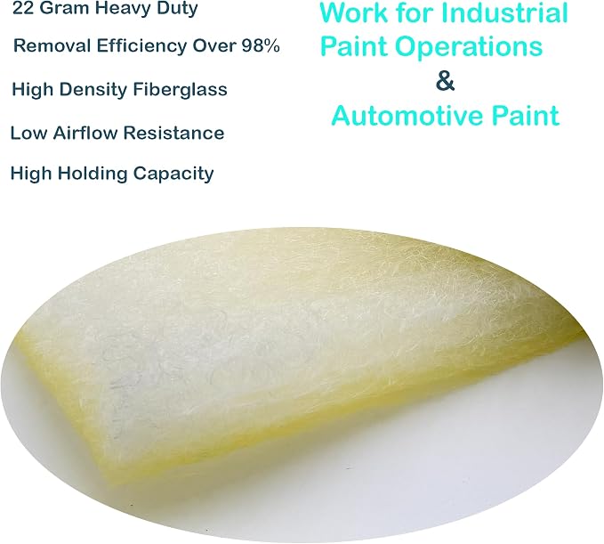 wioboy Paint Booth Exhaust Filter Roll, 22 Gram Heavy Duty Fiberglass Paint - Image 2