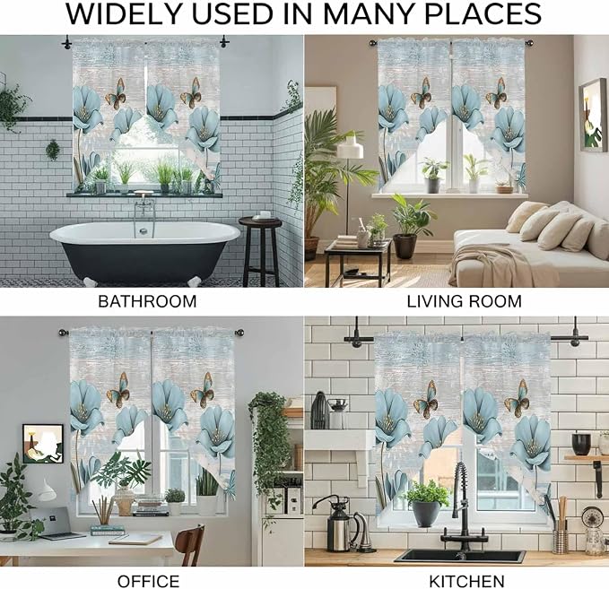 Spring Floral Swag Valances for Windows, Vintage Tulips Flower Butterfly Retro - Image 9