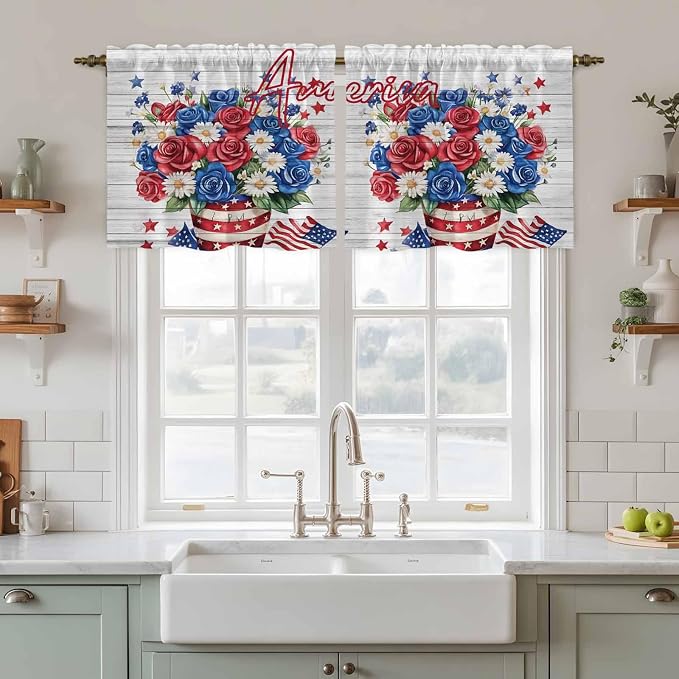Independence Day Kitchen Tier Curtains 24 Inch Long 2 Panel Set, Rod Pocket - Image 3