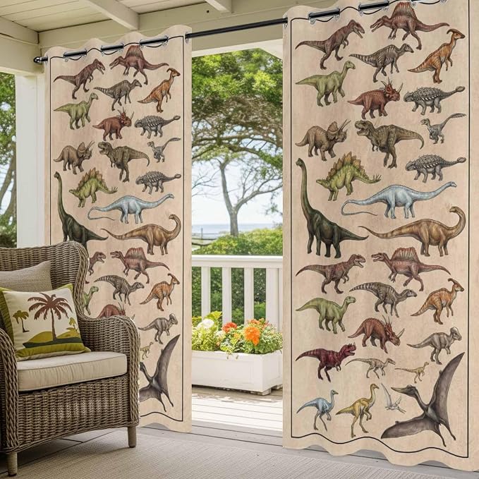 Vintage Outdoor Curtains for Patio Dinosaurs Biographies Retro Waterproof - Image 5