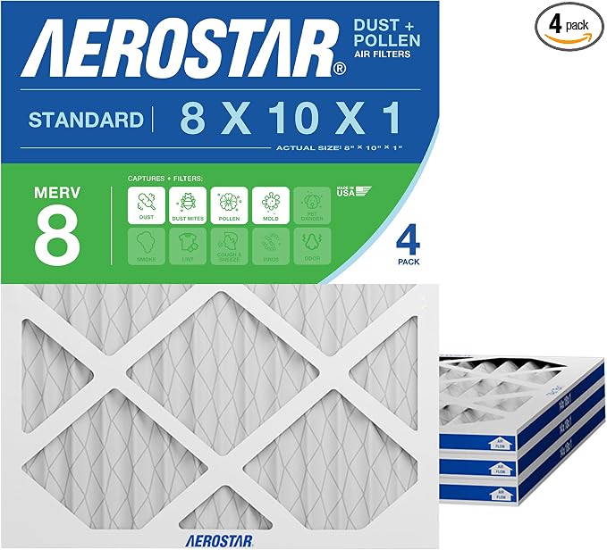 Aerostar 8x10x1 MERV 8 High Efficiency Pleated Air Filter, Electrostatic AC by AirFiltersDelivered