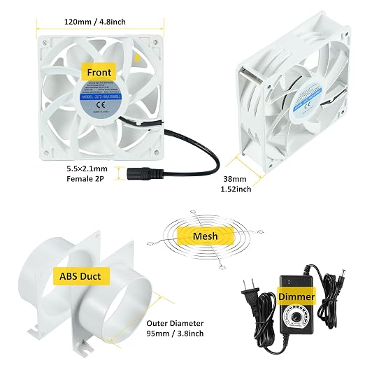4 Inch DC12V Axial Exhaust Fan, Dual Ball Bearings, Air Exhaust Fume Smoke - Image 2