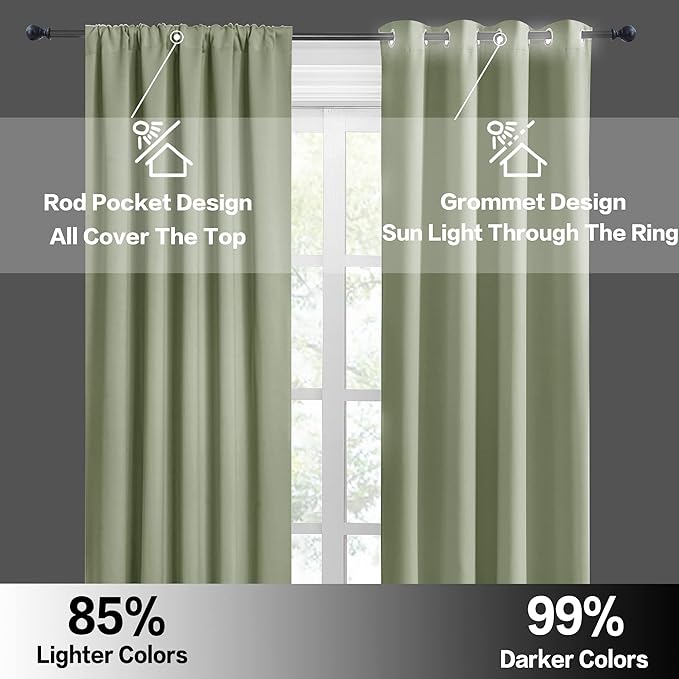 RYB HOME Blackout Curtains for Bedroom 84 inches Long 2 Panels Set, Privacy Thermal Insultaed Sunlignt Heat Blocking Drapes for Nursery Rental Room, Width 42 by Length 84, Sage Green