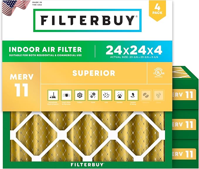Filterbuy 24x24x4 Air Filter MERV 11 Superior Pet & Allergy Defense, by Filterbuy