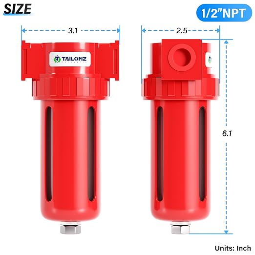 TAILONZ PNEUMATIC 0-150PSI 1/2 Inch NPT Aluminum Alloy Carbon Desiccant Air - Image 2