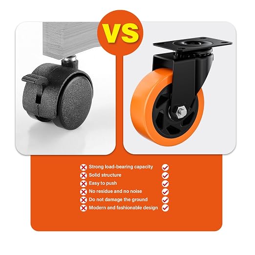 4" Swivel Plate Casters Set of 8 Heavy Duty 1200 lbs | Orange PU, Non-Marking - Image 5
