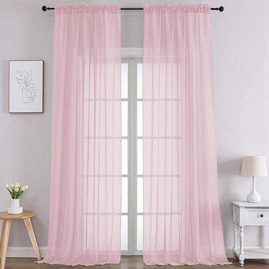 Chyhomenyc Extra Long Blush Pink Sheer Curtains 108 Inches Long 2 Panels, Light Filtering Curtains for Living Room, Soft Gentle Voile Rod Pocket Bedroom Window Drapes, 59Wx108L Inch, 9FT, 2PCS