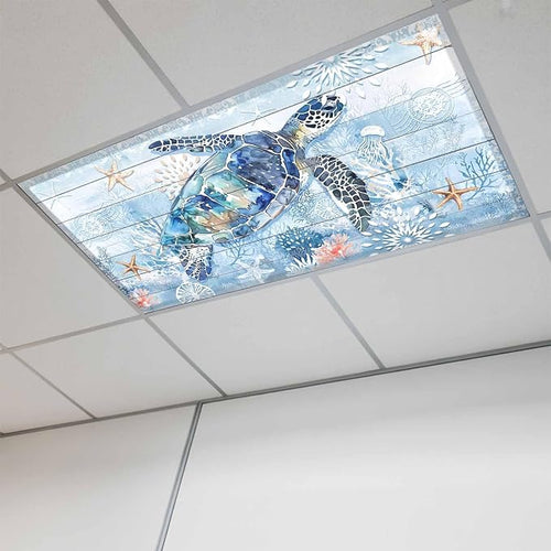 1 Pack Sea Turtle Fluorescent Light Covers Ocean Starfish Coral Blue Wood Grain by Unknown