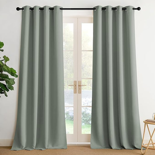 NICETOWN Room Darkening Draperies Curtains Panels, 2 Panels Sage Green W52 x L102