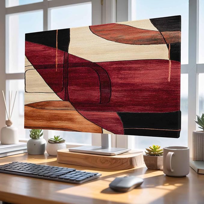 Red Beige Orange Geometric Indoor TV Cover, Elastic TV Screen Protector Retro - Image 4
