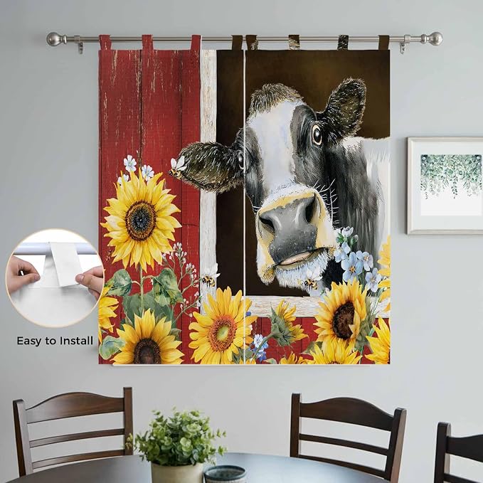 Cows Sunflowers Living Room Curtains 84 Inch Length, Window Curtains Tab Top - Image 4
