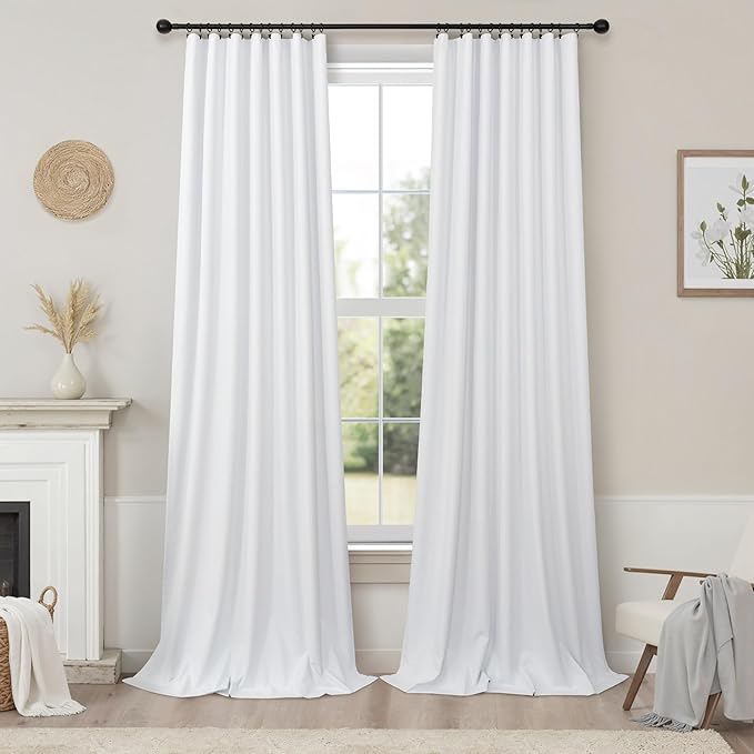 Complete Blackout Curtains White 80 Inches Long Kitchen Curtain Custom Drape for Cabin Door 2 Panels Sound Proof Draft Cold Warm Sun Blocking Modern Living Room Retro Beach Back Tab Cortinas Para Sala
