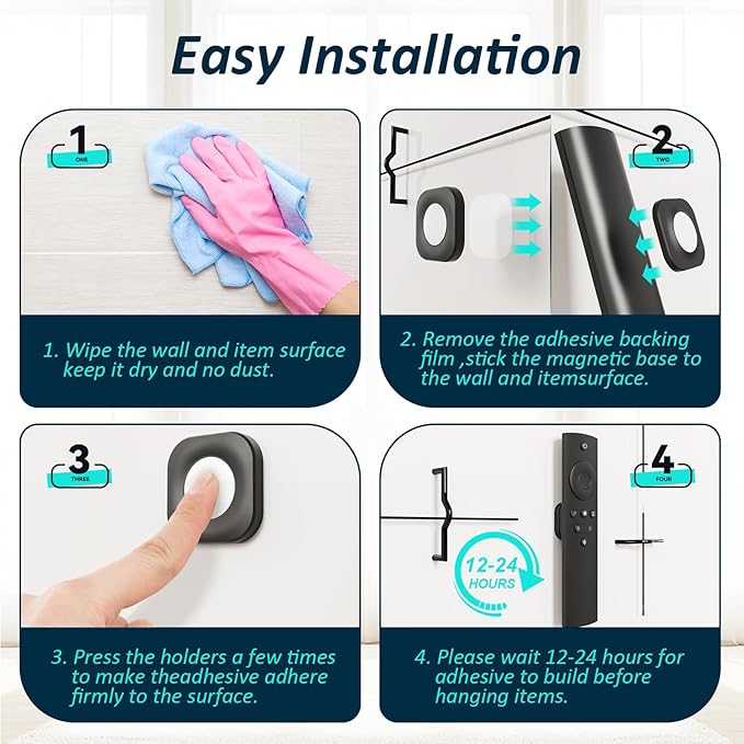 Magnetic Remote Control Holder Wall Mount Self-Adhesive, 6 Pack Upgraded - Image 3
